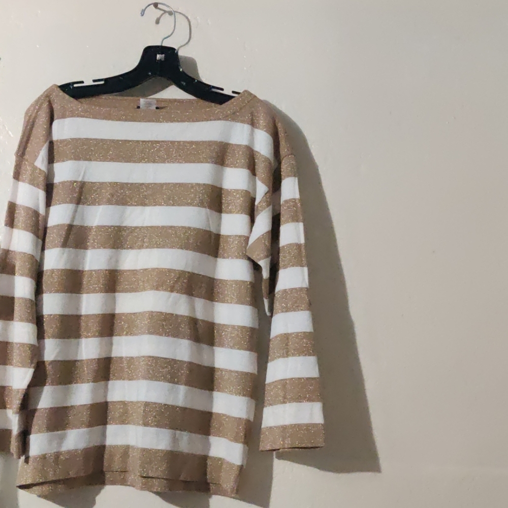 J.CREW SWEATER GOLD& SPARKLE STRIPE SEAMORE SZLAR - Picture 7 of 8